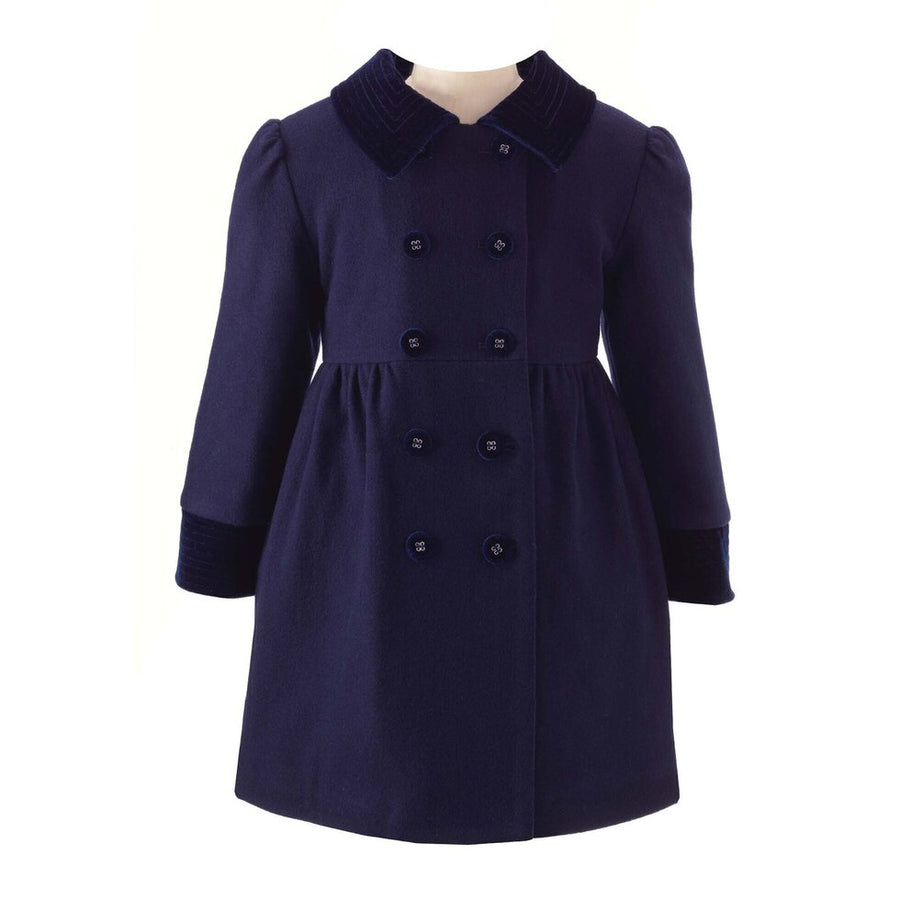 Navy Velvet Trim Coat for Girls Vintage Style Rachel Riley US