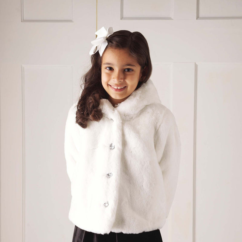 Ivory Faux Fur Short Jacket Rachel Riley US