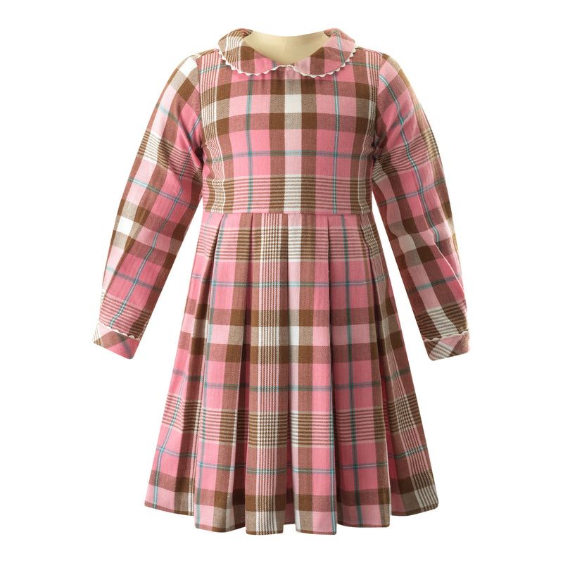 Pink Check Flannel Pleated Dress