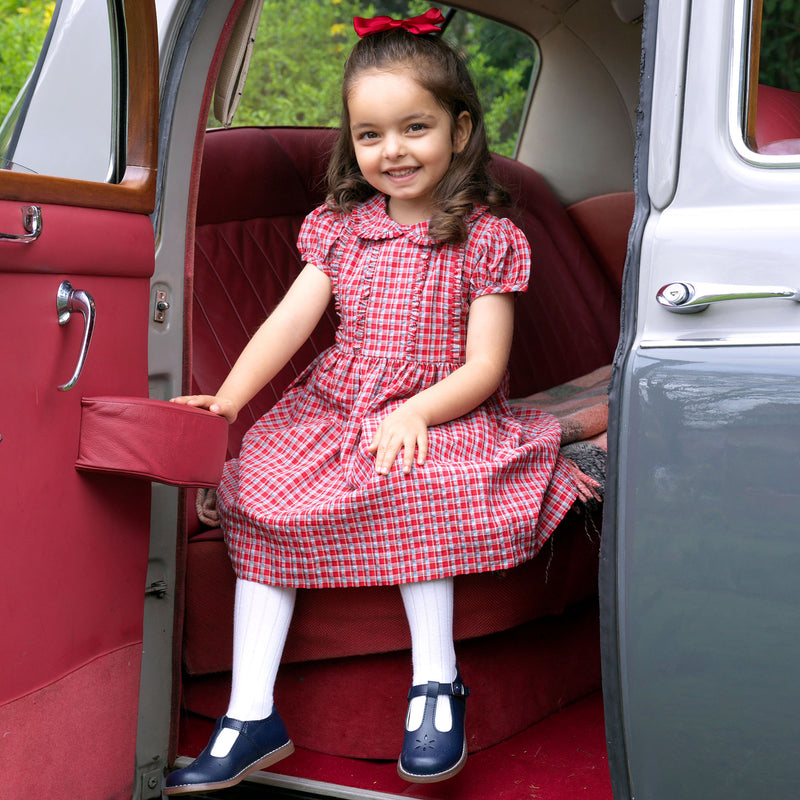 Check Frill Front Dress, Red