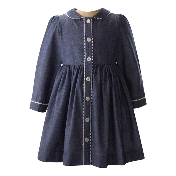 Chambray Long Sleeve Button-Front Dress