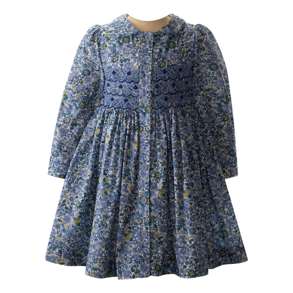 Blue Petal Blossom Smocked Button-front Dress Rachel Riley US