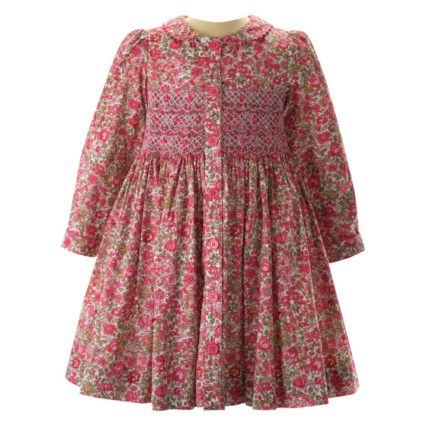 Pink Petal Blossom Smocked Button-Front Dress