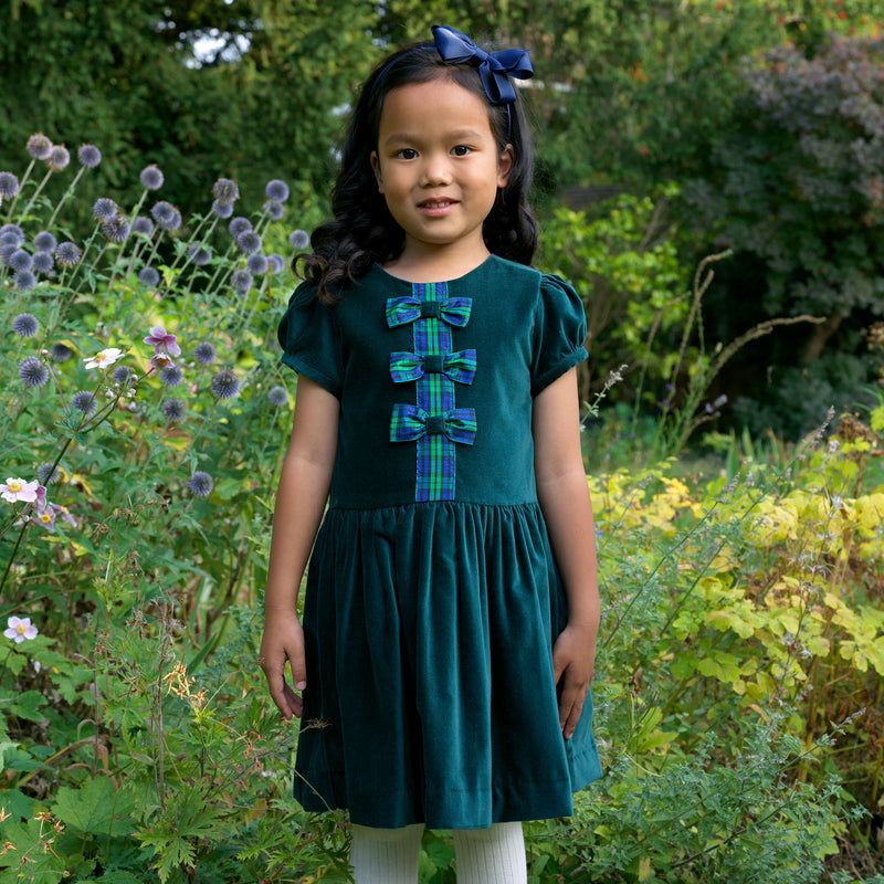 Tartan Bow Front Dress, Green