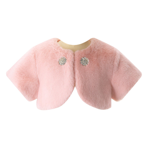 Diamante Faux Fur Bolero Pink