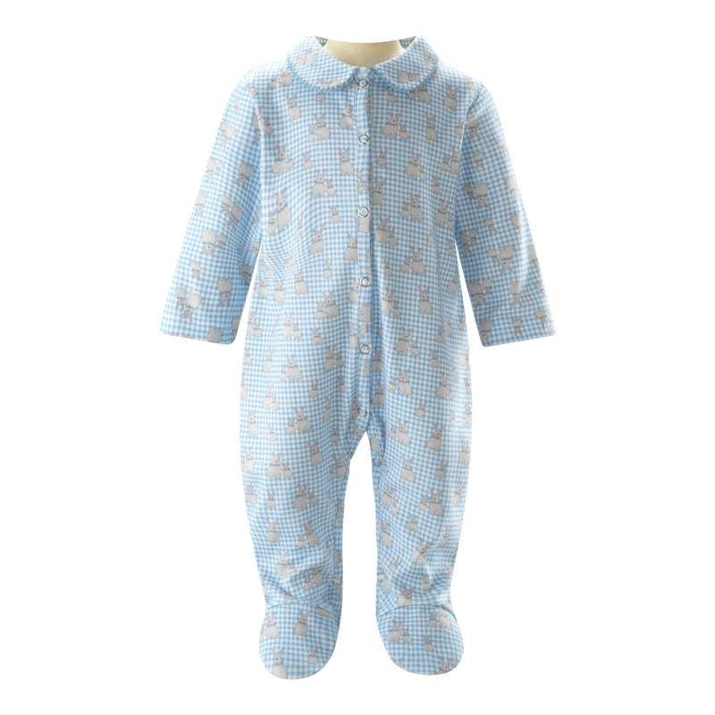Blue Gingham Bunny Footie