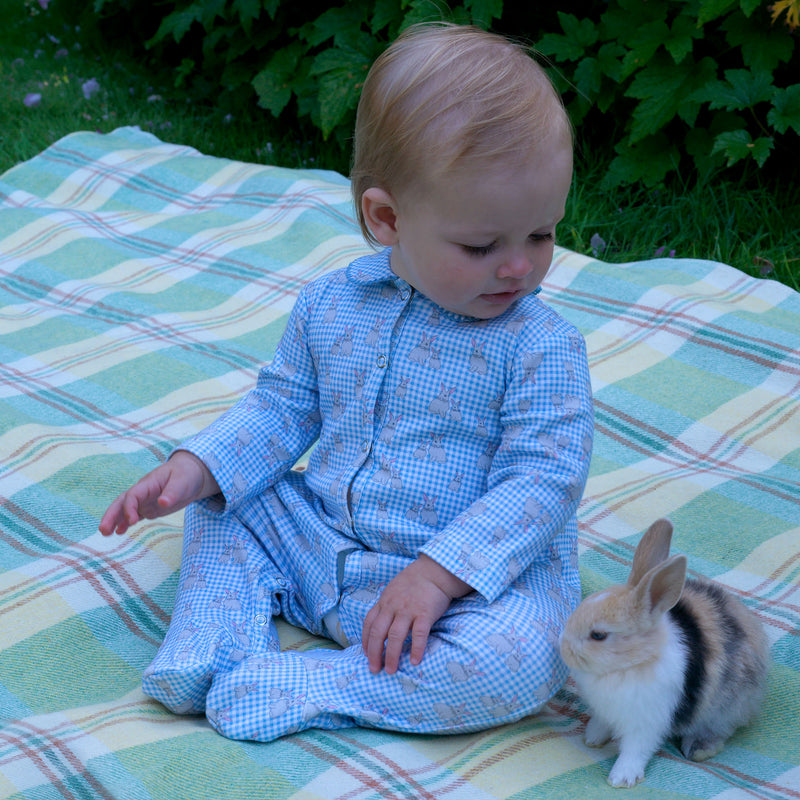 Blue Gingham Bunny Footie
