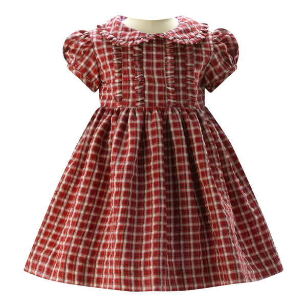 Check Frill Front Dress & Bloomers, Red