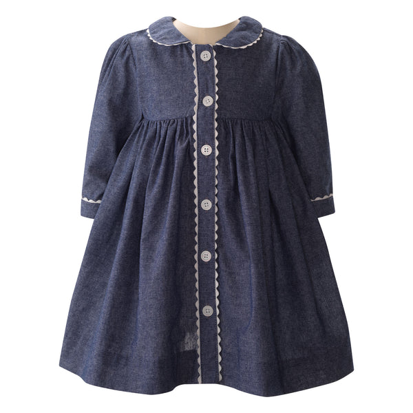 Chambray Long Sleeve Button-Front Dress & Bloomers
