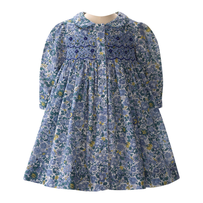 Blue Petal Blossom Smocked Button-front Dress Rachel Riley US