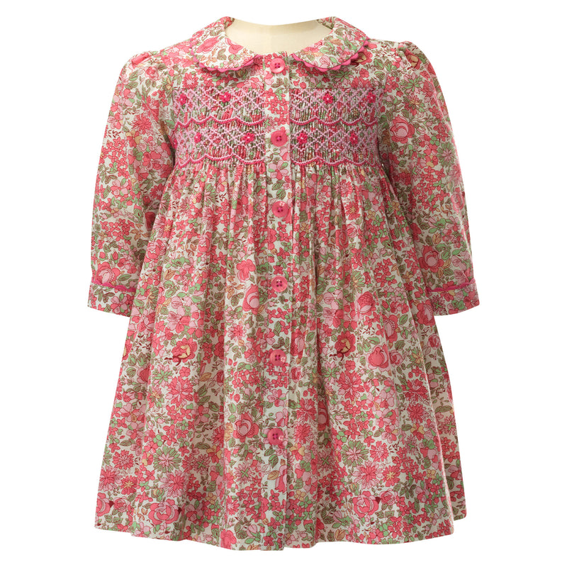 Pink Petal Blossom Smocked Button-front Dress & Bloomers