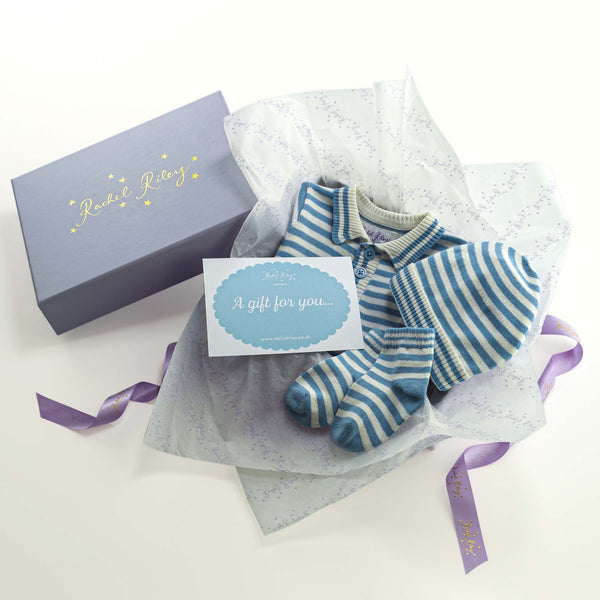 Blue Knit Playsuit Gift Set Rachel Riley US