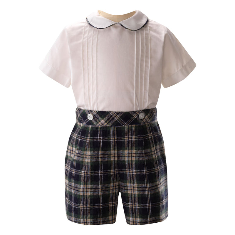 Tartan Shirt and Short Set, Navy Rachel Riley US