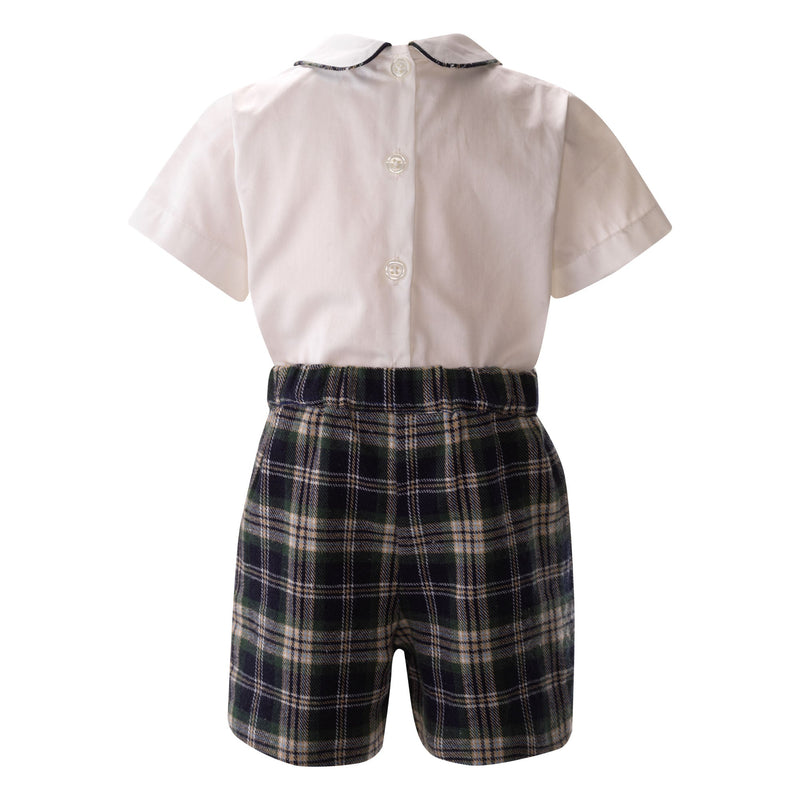 Tartan Shirt and Short Set, Navy Rachel Riley US