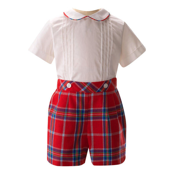 Tartan Shirt and Short Set, Red Rachel Riley US