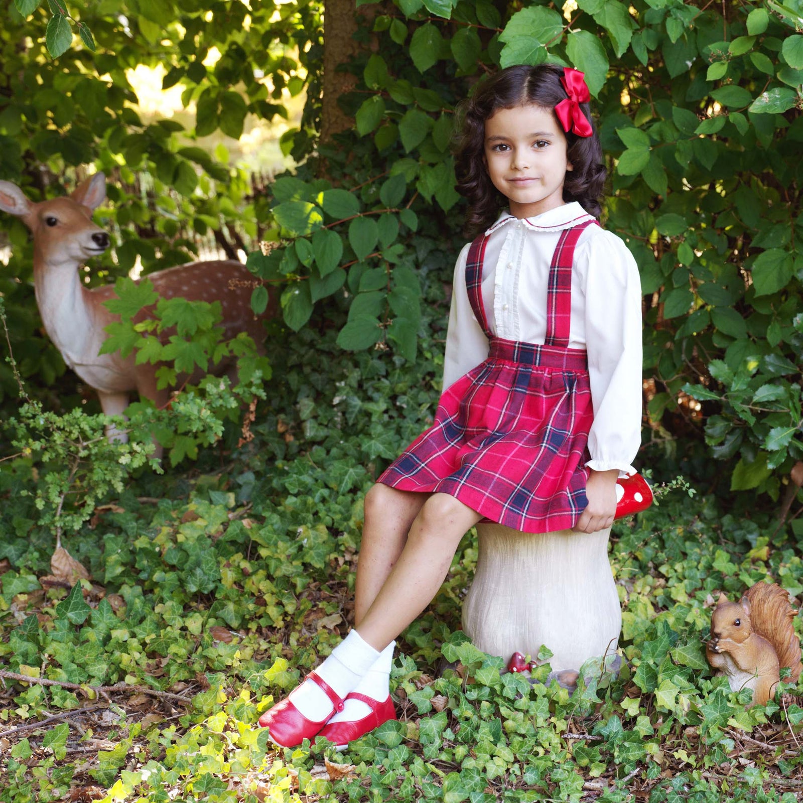 Red tartan dungaree fashion dress